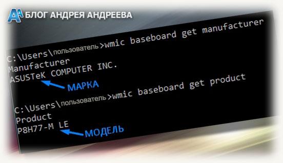 в командной строке определения марки и модели