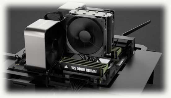 Память Corsair WS DDR5 RDIMM установленная в ПК стенд